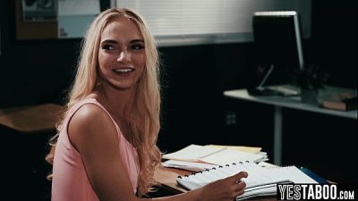 Tiny blonde teen student let janitor rail her hairy cunt in class